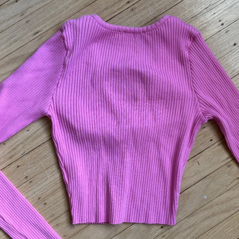 Pink Ribbed Cropped Cardigan - Picture 6 of 8